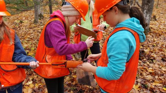 Students collect data on effectiveness of knapweed control project.